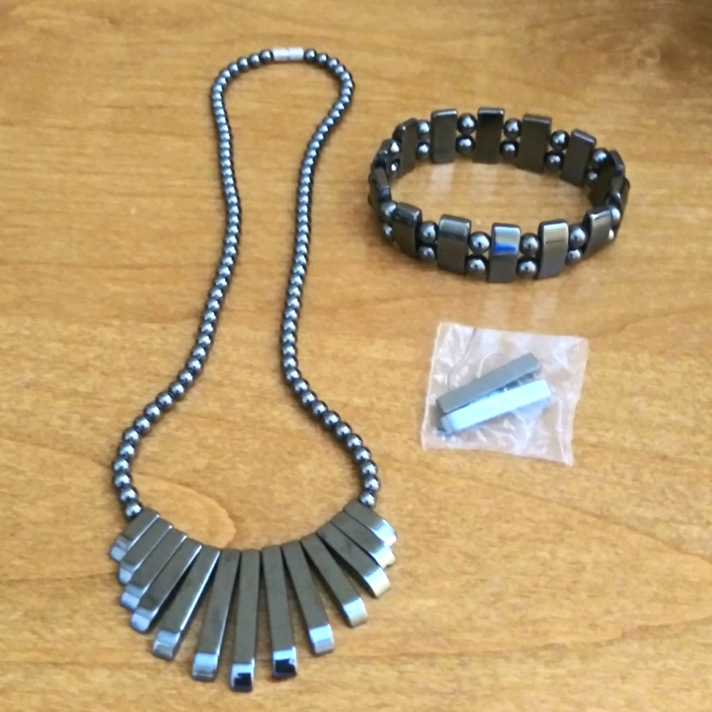 3pc necklace, bracelet, and earring set, gray